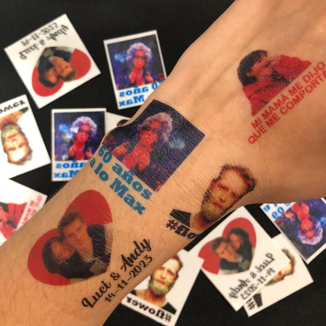 Yatatu - 50 Calcomanías Personalizadas de 4x4 cm con tu Foto - Ideales para Eventos, Bodas, Fiestas y Cumpleaños - Tatuajes temporales