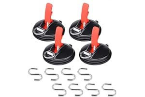 QUETA Haki z przyssawkami, zestaw 4 przyssawek z 8 haczykami S, zestaw haczyków do domu, warsztatu i na kemping, odpowiednie do mocowania markiz, sznurków do prania itp., napinaczy samochodowych