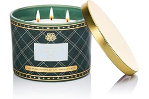 M&SENSE Świece sojowe w kratę, 3 knoty, duża świeca zapachowa bazylii dzikiej mięty do relaksu, prezentu, dekoracji domu, do sypialni, biura, na imprezę