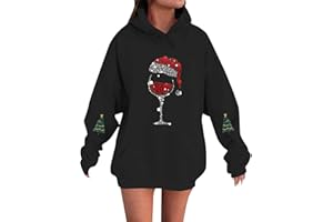 Jbsabotad Christmas Hoodies for Women UK oversized sweatshirt women Fashion Letter Print pullover pattern hoodie With Pocket Drawstring Long Sleeves xmas sweatshirts Christmas Party Everyday Wear
