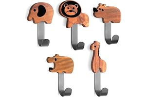 FEMONGY porte manteau enfant 5 pièces porte manteau mural enfant, patere bois, crochets adhesifs muraux, crochet adhesif mural, Patère murale en bois sans perçage, cadeau déco armoire chambre enfant