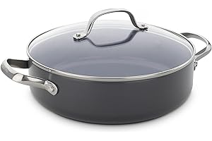 GreenPan Valencia Pro Poêle à Sauteuse 26 cm/3.6 Litre en Céramique Saine Anodisée dure avec Couvercle et Poignées Latérales, Sans PFAS, Induction, Lave-vaisselle, Four, Gris