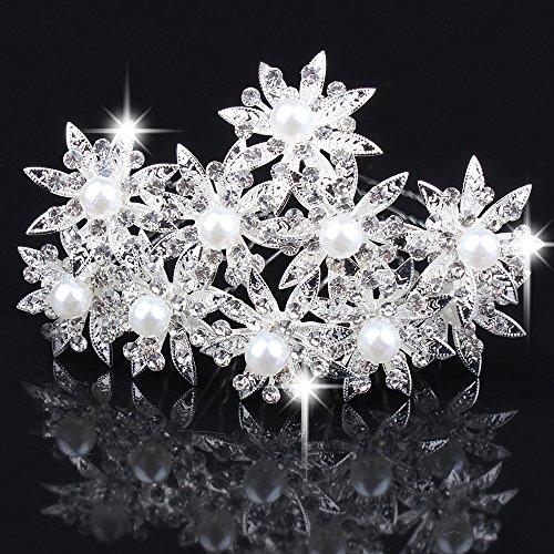 Miya® 4Stück für Prinzessin hochwertige wunderschöne Stern Blumen Silber Haarspiralen Haar Curlies aus Perle und Strass, Braut Hochzeit Jugendweihe Haarnadel Haarschmuck - 3