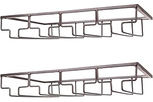 FOMANSH Soporte para copas de vino, para debajo del mueble, organizador de metal para bar o cocina, 2 unidades con 4 filas, Marrón