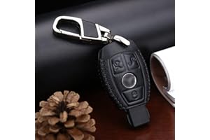 ontto Leather Car Key Fob Cover for For Mercedes Benz A B C E G K R S Class AMG CLA GLA VITO GLE ML GLK CLK Keyring accessories Key Case Remote key Shell key Holder keychain Protector 3 Buttons Black