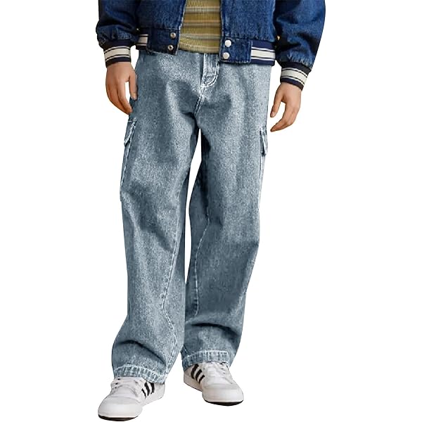 Y2K Jeans Cargo Garçon Taille Élastique - Pantalon Baggy Denim Ample Délavé Avec Multiples Poches Pour Été