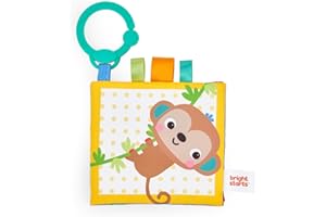 Bright Starts Safari Buddies Livre Tissu Bébé Eveil, Pages en Peluche Froissée avec un Lion, un Singe, un Eléphant et Plus Encore, Premier Livre de Bébé, Unisexe, Dès la Naissance