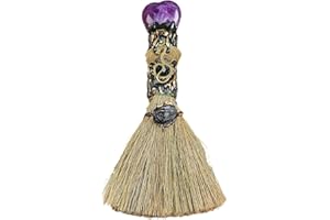 Xuoxeji Crystal Witch Wiccan Altar Broom,Witchcraft Witches Pagan Altar Decor, Handmade Ritual Magic Ceremonial (Amethyst)