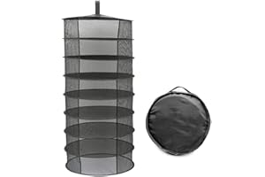 Bysameyee Séchoir à Herbes, Filet de Séchage pour Plantes Suspendues, Plateaux en Filet Pliable Noir de 2 Pieds sans Fermeture à Glissière (8 Couches)