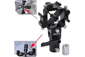 ISHOOT Support de flash universel 3 en 1 avec 2 trous pour parapluie pour trépied d'appareil photo réfléchissant et diffuseur Speedlite