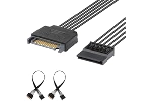 J&D 15-pinowy kabel zasilający SATA (2 sztuki), kabel męski na żeński, 10 cali, czarny