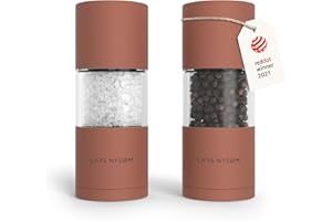 LARS NYSØM Salt and Pepper Grinder Set, Manual Salt and Pepper Mills with Adjustable Ceramic Grinder, Design Spice Shaker Set (Brick Red)