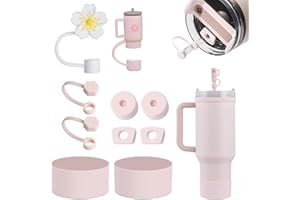 KOMICEA Zestaw akcesoriów do kubków Stanleya - 6 szczelnych silikonowych zatyczek, 2 x osłona słomki, 1 x silikonowy rękaw, akcesoria do kubków Stanley do tumblera Stanley Cup 800 ml -1100 ml (kwarc różowy)