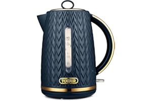 Tower T10052MNB Empire 1.7 Litre Kettle with Rapid Boil, Removable Filter, 3000W, Midnight Blue with Brass Accents
