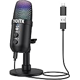 YGiTK Micrófono USB，Microfono PC Gaming RGB,Reducción Inteligente del Ruido con Audio de 3.5 mm Plug & Play para PC Teléfonos