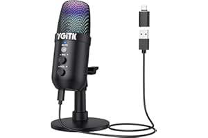 YGiTK Microphone USB à Condensateur RGB - Micro Gaming, Podcast, Streaming, Enregistrement avec Réduction de Bruit, Gain Contrôlable, Plug & Play pour PC, PS4/PS5, Compatible Mac & Windows