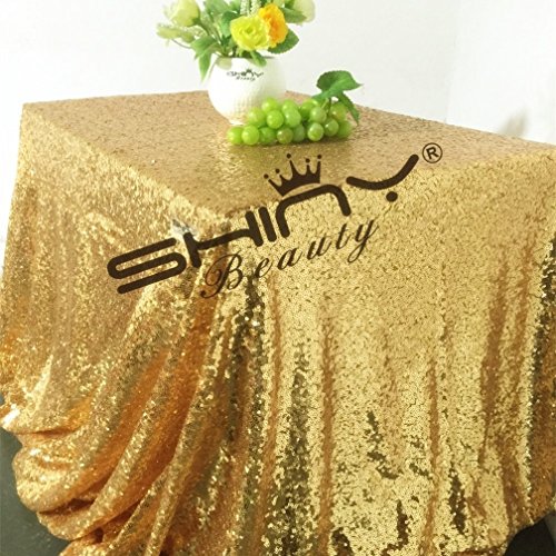 ShinyBeauty Glitzerndes Gold Pailletten Tischdecke-150x260cm Rechteck