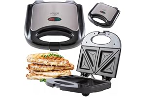 ADLER EUROPE AD 3015 Toster Sandwich, Opiekacz, Chrupiące kanapki, Moc 850W, Srebrny, Inox, Czarny