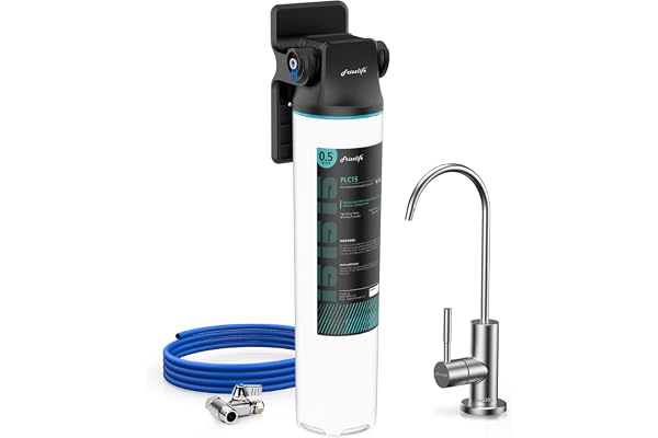 Frizzlife SW15F Vattenfiltersystem under diskbänk med kran i borstad nickel, NSF/ANSI 53&42-certifierad, minskar 99,99% bly