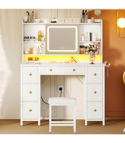 Coiffeuse Avec Miroir Et Tabouret Coiffeuse Avec Miroir LED 3 Couleurs - Table De Maquillage Avec Rangements (Tiroirs, Étagère Réglable) Coiffeuse Sans Miroir Coiffeuse Avec Miroir Et Tabouret Coiffeuse Avec Miroir LED 3 Couleurs - Table De Maquillage Avec Rangements (Tiroirs, Étagère Réglable) Coiffeuse Sans Miroir