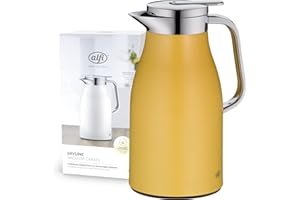 ‎ALFI alfi SKYLINE 1,0l, spicy mustard mat, izolowany dzbanek ze stali szlachetnej z higienicznym wkładem ze szkła hartowanego, zakrętka z przyciskiem, ergonomiczny uchwyt, nalewanie 1 ręką, idealny do kawy