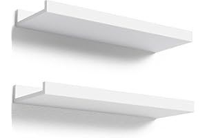 RICHER HOUSE White Floating Shelves for Wall Set of 2, 40 CM Wood Floating Shelves Modern for Photo Ledge Display, Wall Decor, for Room Decor, Living Room, Bedroom, Bathroom, Kitchen, Laundry