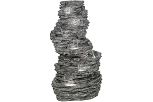 Dehner Gartenbrunnen Torino mit LED Beleuchtung, Steinoptik, ca. 144 x 78 x 69 cm, 55 kg, Polyresin, grau