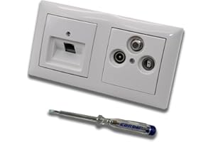 EBROM SET IDEE Busch Jäger, Rutenbeck Unterputz Netzwerkdose 10 Gigabit/S (10GbE) KAT6A 6A 1xRJ45 Anschluss + WISI TV SAT RADIO 3Loch Dose im BJ BalanceSi alpinweiß Design + EBROM Phasenprüfer z. Montage d. Geräte