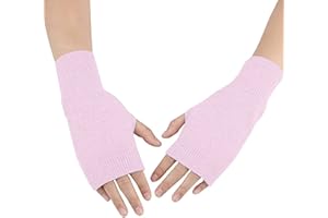 DWE Cashmere Fingerless Gloves, Half Fingerless Gloves Winter Thermal Women Gloves Mittens Thumb Hole Wrist Warmers Gloves Christmas Gifts for Girls Ladies
