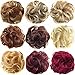 FESHFEN Ribbon Ponytail Hair Extensions Wavy Curly Messy Hair Bun Extensions Scrunchy Scrunchie Hair Bun Updo Hairpiece Donut Hair Chignons Hair Piece Wig Medium Blonde & Bleach Blond Mixed Hairpiece