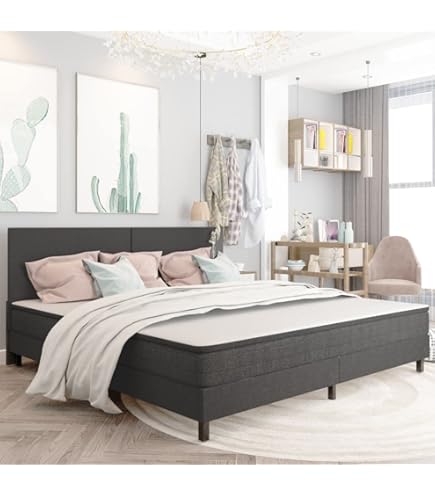 KOMHTOM Lit Coffre 160x200 Cm Avec Tête Réglable En Hauteur, Hydraulique Cadre De Lit Double Rembourré Avec Rangement Sous Lit,Sommier à Lattes En Bois(sans Matelas) (Gris, 160 X 200CM