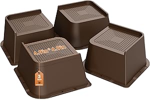 MYMULIKE Möbelerhöhung 7.62cm 4Stück Heavy Duty Furniture Risers, Bis zu 2721,6 Kg L-förmiges Design Bett Lifts Blöcke für Couch Schreibtisch Sofa Tisch Bücherregal(Dunkelbraun, 7.62cm-4Stück)