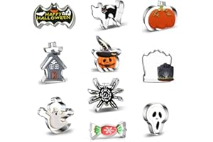 Halloween Grande Formine Biscotti Set, Fyvadio 10pcs Tagliabiscotti, acciaio inox Metallo Tagliabiscotti di Halloween Forme - Zucca, Fantasma, Pipistrello, Ragno, Gatto e così via