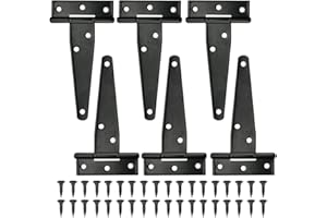 TANCUDER 6 Pezzi Cerniera Porta Esterna con 36 Viti Cerniera a T nera Cardini per Porte Cerniere per Carichi Pesanti Cerniere per Cancelli in Ferro per Porte, Finestre, Casette da Giardino (4 polici)