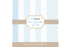 PAPERSFORYOU Papers For You Colección 10 Papeles Scrap doble cara 180gr 12"x12" Básicos (Azul Bebe)