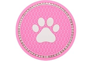 Uposao 2 posavasos brillantes para coche, posavasos para bebidas, diseño de gato con huellas de pies brillantes, antideslizantes, soporte para latas, soporte para bebidas, interior para mujeres, rosa