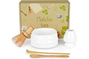 Zanfqvo Te Matcha Kit - Matcha Set 5 Piezas con Chasen Bambu Matcha, 2 Cucharas de Matcha, Porta Batidor y Cuenco te Matcha - Accesorio de Ceremonia de Matcha Japonés (Blanco)