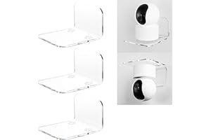 OAPRIRE Acrylic Floating Wall Shelves Set of 3 for Security Cameras, Baby Monitors, Speakers - Universal Small Wall Shelf with Cable Clips, 10-Piece Strong Tapes, No Drill (Clear)