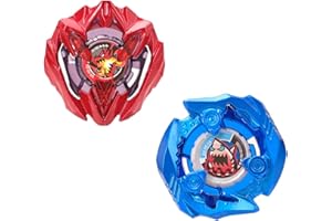 DEZAWRTY X Battling Tops Set, Buster Dran UX Attack Type & Defense Type, 2 Right Spinning Tops, Great Toy Gift for Boy Kid 6+(Red+Blue)