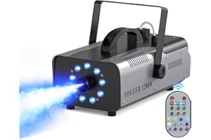 U`KING Máquina de Humo Automática 1200W 9 RGB LED Máquina de Niebla Colores Efectos con Remoto Inalámbrico Portátil Fog Machine para Hogar Fiesta Boda Espectáculo Bar Escenario Halloween Navidad