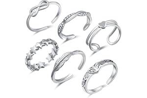 LUTAKU Toe Rings for Women 925 Sterling Silver Celtic Toe Ring Set Joint Ring for Women Girls Adjustable Lotus Toe Rings Tail Finger Flower Rings Set 6Pcs Beach Foot Ring Jewelry (Silver02)