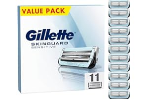 Gillette SkinGuard Sensitive ostrza do golarek, 11 zapasowych ostrzy do golenia na mokro dla mężczyzn, ulepszone paski ślizgowe, pasują do uchwytów Fusion