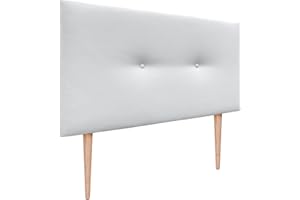 DHOME Cabecero de Polipiel o Tela Acualine Liso con Botones Tapizado de Alta Gama Cabezal Lujo Cama Dormitorio Moderno Acolchado (Polipiel Blanco, 95x105cm (Camas 80/90))