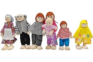 XIAONAN Sets of 7 People Wooden Doll Toys, Family Doll Toys Doll House Accessories for Doll House Kids Children Toy
