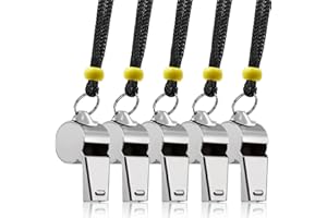 FineGood 5 fischietto con cordino regolabile, fischietto per arbitro per insegnanti e bambini, fischietto in metallo, per sport, fischietti di emergenza, fischietti per allenatori e bagnini