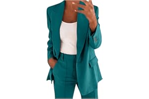 POIUIYQA 2 Pezzi Tute da Donna Elegante Manica Lunga Revers Blazer & Pantaloni Lavoro Ufficio Set di Abbigliamento Blazer Donna Elegante Cerimonia Curvy Maniche Lunghe