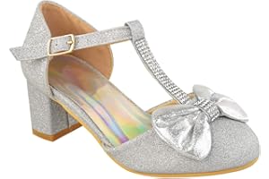Fashion Thirsty Kids Girls Childrens Party Sandals Diamante Wedding Low Heel Dance Shoes Size