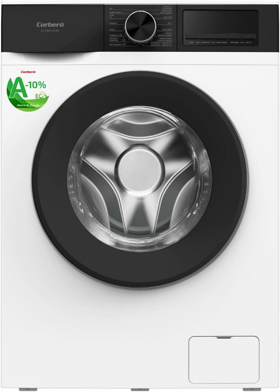 Corberó - Lavadora Carga Frontal | CLT80514VIN | 8 Kg | 1400 RPM | Inverter | 16 Programas | Vapor | Antialérgica | Inicio Diferido | Blanco