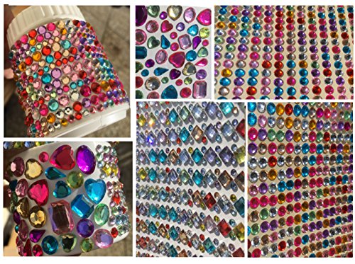 Glitzersteine Set aus 3000 Stück selbstklebenden Strasssteine / Acrylsteine selbstklebend rund bunt + Multiglanz Effekt + mittelgroß in verschiedenen Formen basteln Gltzersteine Schmucksteine Strass Steine Acryl Steinchen zum Verzieren von CRYSTAL KING