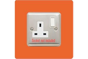 EWOLDS Single Socket Surround | Square | Acrylic Back Panel or Finger Plate | Light Switch Plug, Font Colour:Orange